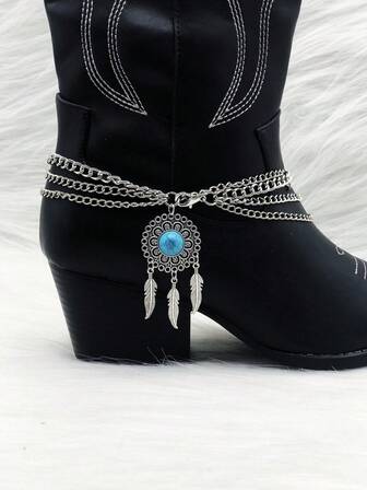 Cadena de botas de plumas bohemia - Accesorio de calzado con estilo bohemio en capas con detalles de borlas y cuentas, perfecto para festivales, uso diario y regalos