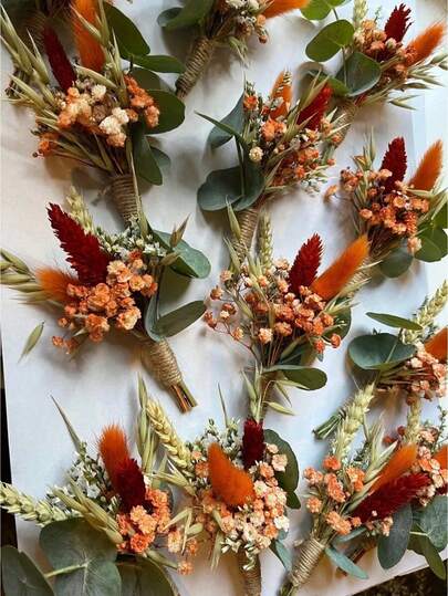 1/2/6/10/12pcs Mini Gypsophila Bouquet, Autumn Flower Bouquet, Bridesmaid Flower Girl Gift Box, Boho Wedding Table Centerpiece Decor, Small Dried Reed Vase Decor, Birthday Cake Dried Flower Decor, Craft Wedding Card Decor