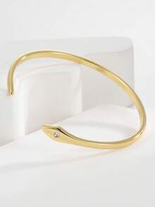 Charm-In 14 Karat vergoldetes minimalistisches Schlangen-Design Armband, besetzt mit kubischem Zirkonia, hypoallergen, nicht verblassend, stapelbar, Geschenk für Freundin, Mutter, Ehefrau - Geburtstags-, Jahrestags-Geschenk - Golden CYB0352 - Übersicht 2