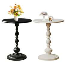 Metal Round Side Table Vintage End Table Small Accent Pedestal Table Nightstand - White - View 3