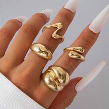 Geometric Metal Style Lava Line Ring Four-Piece Set Irregular Smooth Open Ring SetValentine's Day Gift - 28196-gold - View 6