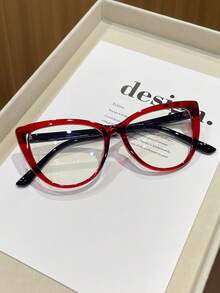 1 Cặp kính mắt mèo gọng nhựa PC thời trang phối màu tương phản tối giản phong cách thường ngày dành cho nữ, màu đỏ rượu vang. - Màu Đỏ Sâu - Xem 3