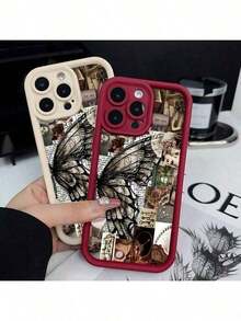 Funda de teléfono de mariposa retro para iPhone 17 16 15 14 Pro Max 13 12 11 XS Plus, resistente a golpes, protección resistente, funda de silicona resistente - Burdeos - Ver 2