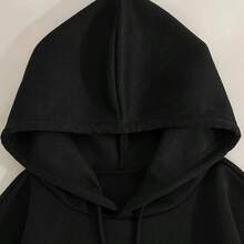 Sudadera casual para mujer estilo universitario con estampado de letras, cordón ajustable, holgada, cuello con capucha, manga larga, otoño/invierno, uso diario, pulóver - Negro - Ver 3