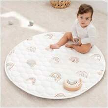 Rectangle Kids Play Mat - Medium 48 x 72 inches Soft Quilted Baby Floor Mat with Non-Slip Bottom - Plush Design for Toddlers Playtime and Relaxation - Comfortable and Durable -(Arcoiris (Rainbow) Round - 91.5 cm) - Multicolor - Ver 2