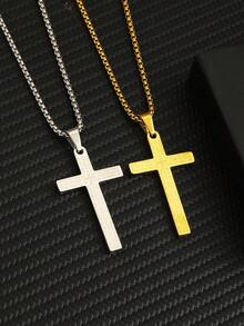 1pc Punk Hip Hop Fashion Bible Cross Pendant Necklace Stainless Steel Unisex Jewelry Suitable For Boys Girls Street Party Religious Jewelry For Daily Wear - Multicolor - View 3