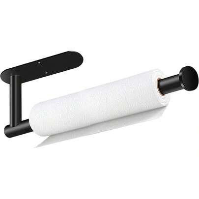 Soporte para toallas de papel negro de acero inoxidable para montaje bajo el gabinete con adhesivo o perforación en la pared para cocina, baño, fregadero, despensa, refrigerador