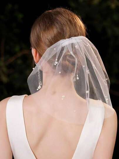 Braut Hochzeitsschleier Schleife kurz elegant Perle Vogelkäfig französisch minimalistischer Braut Haarschmuck