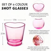 6/12Pcs Heart Shaped Shot Glasses Set 1.5 Oz Clear Cute Mini Shot Glasses Tequila Heart Cup For Tequila Vodka Party Valentine's Day Christmas Back To School  Valentine's Day Wine Glass - 彩色 - 查看 3