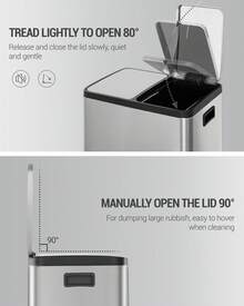 HEXCELEN Kitchen Waste Bin, Waste Separation System 2 Compartments 30L (2 X 15L), Stainless Steel Kitchen Waste Bin, Pedal Bin With Color-Coded Pedals, Quiet Slow-Descent Waste Bin, Silver - Bạc - Xem 3