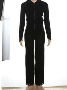 Street Style Hoodie Zip-Up Cardigan & Drawstring Waist Casual Sweatpants Set - Black - View 1