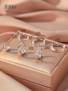 Hihho 6件套优雅奢华闪亮银色耳环套装，镶嵌白色立方氧化锆，多元素耳环，时尚优雅，适合女士日常/特殊场合佩戴 - 銀色 - 查看 8