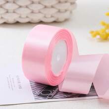 1 Roll 4cm Wide Satin Ribbon, Ideal For Diy Hairbows, Crafts, Baking Decoration, - Baby Pink - View 3