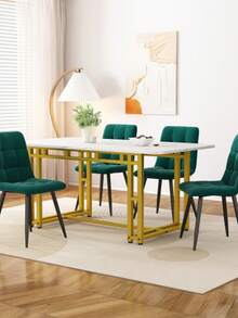 120x70cm Gold Esstisch Mit 4 Stühlen Set,Moderne Küche Esstisch Set, Dunkelgrüner Samt Esszimmerstühle, Gold Eisen Beintisch - 墨綠色 - 查看 8
