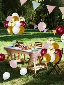 40/80pcs Pink Burgundy Gold Balloons Confetti Metallic Chrome Gold Balloon 60pcs 12inch Wine Red Gold Light Pink Latex Helium Balloon For Wedding Bridal Anniversary Maroon Party Decorations - Multicolor - View 5