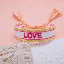 1pc Handmade Embroidered Love Letter Boho Style Tassel Woven Bracelet - Multicolor - View 5