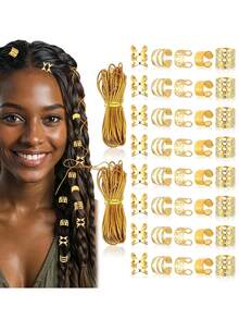42Pcs Gold Hair Jewelry For Braids Accessories Contain Hair Ropes For Braids Adjustable Hair Rings Hair Cuff Hair Charms Hair Beads Decorations For Men Women, Claw Clips, Hair Slide, Hair Barrettes - Gold - View 1