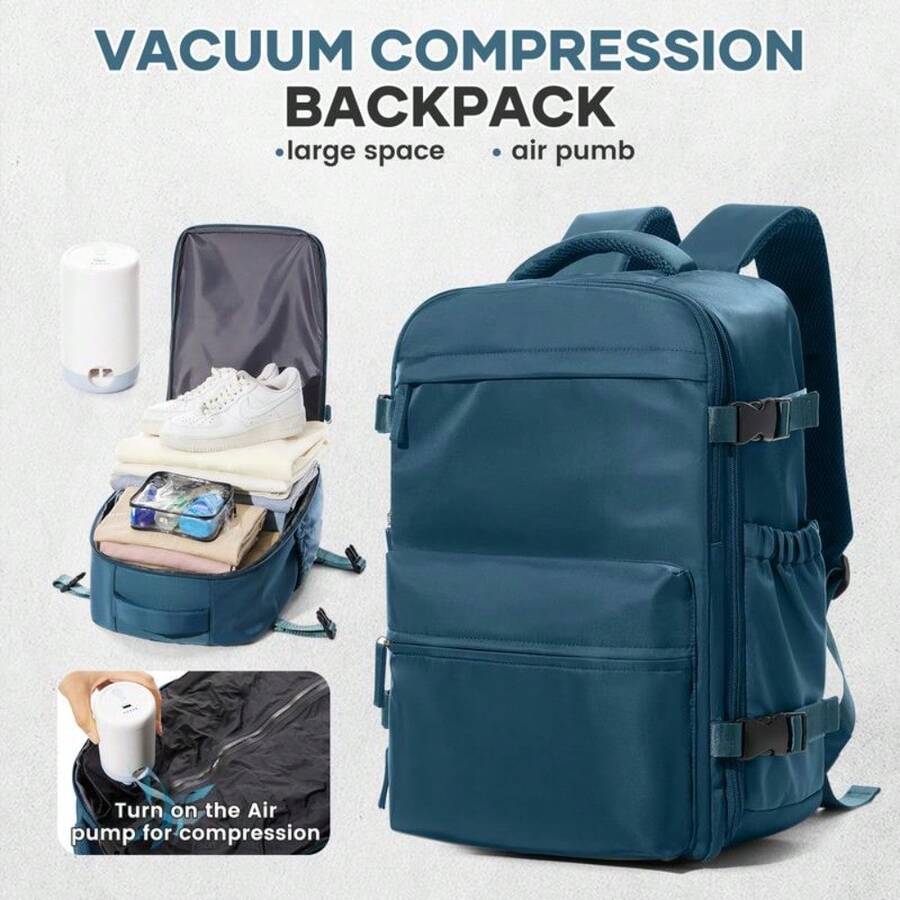 Flight Approved 18x14x8'' Vacuum Backpack - Pump Compression - Waterproof Laptop Unisex - Peacock Blue - View 1