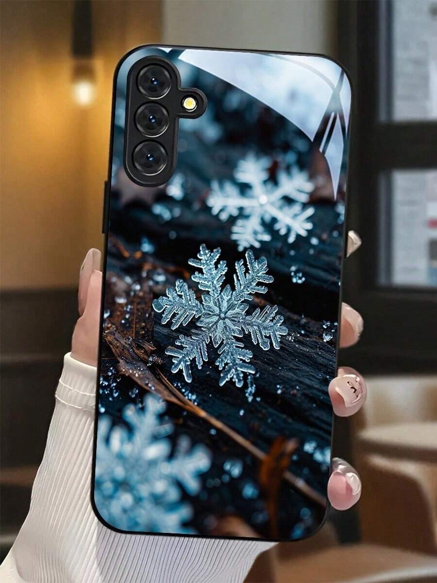 Winter Ice Crystal Snowflakes Tempered Glass Phone Case Suitable For Compatible With IPhone 17,16, 15, 14, 13, 12, 11, PRO MAX,PLUS,Air,As Well As Galaxy S25/24/23/22/21 Ultra/FE/+,A71/56/55/54/53/52/36/35/34/32/26/25/24/23/16/15/14,Fashion Creative Design New Mobile Phone Case - 彩色 - 查看 1