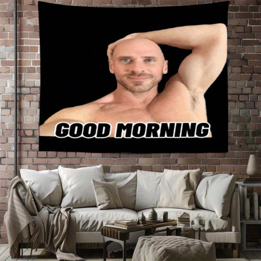 1 Funny "Good Morning" Johnny Sines Tapestry - Polyester Towel Fabric Horizontal Wall Decoration, Suitable For University Dormitory, Bedroom And Living Room Decoration - Indoor/Outdoor Hippie Style Art, No Electricity Required, Ideal Holiday Gift, Fashionable Design, Soft Material, Home Decoration - 1PC - Xem 1