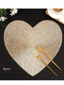 1/4/6片装情人节心形PVC餐垫 - 耐热防滑，适用于家庭和餐厅，红黑设计，浪漫餐桌布置 | 醒目图案餐垫 | PVC餐垫 - 彩色 - 查看 14