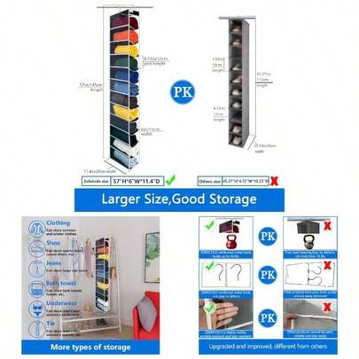 Over Door Organizer, Solid Board Not Plastic! 6 - Tier Heavy Duty 75LB, 12 Side Pockets, 3 Reinforced Hooks Anti - Slip Pads, Waterproof Washable, No Sagging, No Door Damage, Ivory