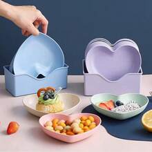 10pcs Heart-Shaped Plates, Durable Anti-Cracking Design, Pink And White, 6 Inch, Suitable For Family Gatherings, Desserts, Snacks, Romantic Table Decor, Party Plates, Snack Delivery, Elegant Tableware, Lightweight Salad, Sushi, Appetizer, Fruit, Cake Plates, Not Easy To Break, Wheat Straw Small Snack Dessert Plates, Multi-Color Options, Heart-Shaped Bowls, Party Tableware, Appetizers, Decorative Bowls - Multicolor - View 5