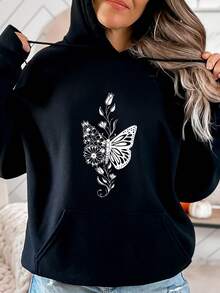 Floral Butterfly Hoodie Butterfly Hoodie Butterfly Lover Hoodie Butterfly Flower Hoodie Aesthetic Butterfly Spring Hoodi - 黑色 - 查看 1