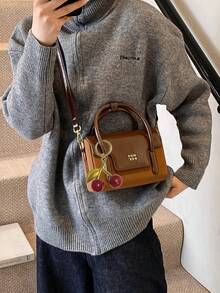 Faux Suede & PU Patchwork Luxurious Handbag, Fashionable Tote Bag, Retro Red Color Crossbody Shoulder Bag - Multicolor - View 2
