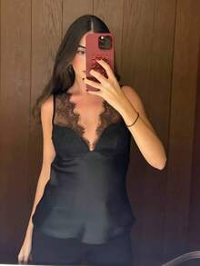 Summer Black Top Lace Tops For Women Satin Backless Going Out Top - Black - View 3