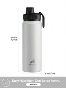 Powcan 18oz stainless steel sports water bottle with spout and handle lid, wide-mouth bottle, double-layer stainless steel, leak-proof design, suitable for sports, outdoor activities, travel, school, and office - 白色 - 查看 6