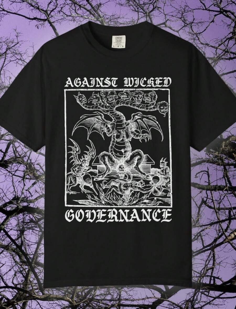 Against Wicked Governance, , Creepy Vintage Art Shirt, Medieval Torture T-Shirt, Polit - 黑色 - 查看 1
