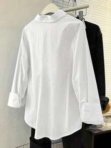 Women's Casual Loose Fitting Shirt, Elegant Minimalist Design, Versatile - White - View 2