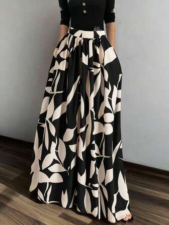 EARO 女士宽松高腰半身裙，采用独特的水墨印花，休闲百搭的设计，令人赏心悦目