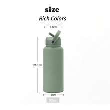 32 Oz / 1000 Ml Large-Capacity Wide Mouth Double-Wall Sports Travel Vacuum Insulated Stainless Steel Water Bottle (Cold & Heat Retention) With Straw - Multicolor - View 4