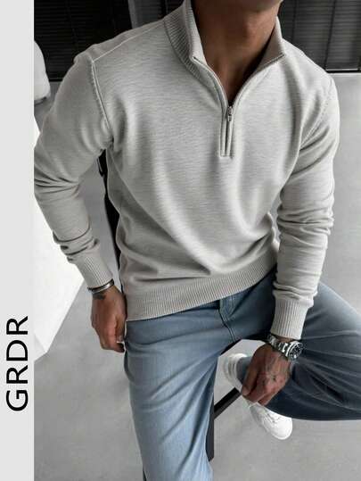 1pc Men's Casual Long Sleeve Half-Zip Pullover Sweater, Versatile For Daily Wear