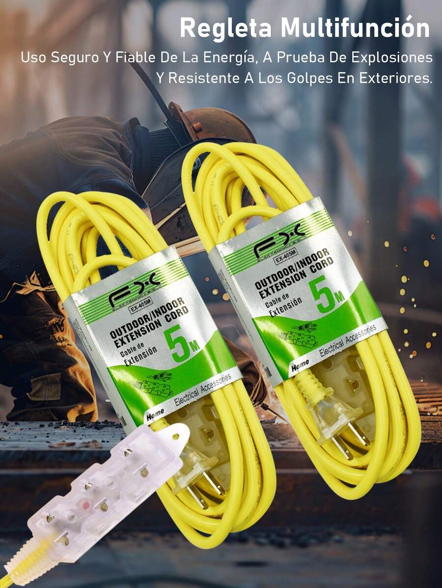 EXTENSION 4 ENCHUFE 3M/5M/7M/10M/15M DE USO RUDO PARA EXTERIOR HOGAR - 5 metros--2 piezas - Ver 1