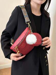 2pcs Set Embossed Waist Bag & Chest Bag, Large Capacity, Chinese Style Handbags For Women - Red - View 4