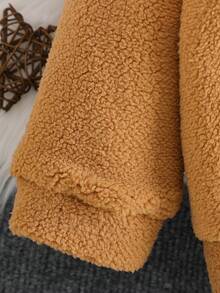 2pcs Baby Boy Fashionable Plush Bear Embroidered Collar Zip-Up Top And Pants Set, Comfortable - Brown - View 5