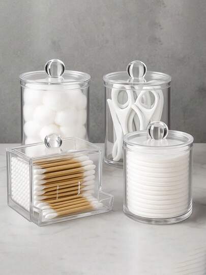 浴室梳妆台收纳配件 - 10盎司/7盎司清洁棉签盒（带盖）、球形棉签垫/快速棉签分配器、药盒、化妆间装饰