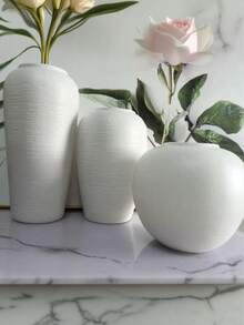 1pc Black & White Textured Decorative Vase, Imitation Ceramic Vase, Modern Matte Tabletop Vase (3 Sizes), Striped Texture Faux Ceramic Decorative Bottle, Suitable For Living Room, Entryway Cabinet, Coffee Table, Bedroom Nightstand, Bookshelf, Cafe Corner, Studio Display, Luxury Clothing Store Display, Wedding Reception Area, Party Decor, Can Be Paired With Floral Arrangements, Dried Flowers, Eucalyptus, Wheat Stalks, Fresh Flowers, Roses, Lilies, Artificial Plants, Nordic Style Greenery - Multicolor - View 2