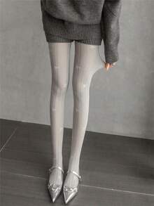 1 pieza Medias de mujer con estampado de lunares y copos de nieve, cómodas, de moda y estilizadoras para otoño/invierno