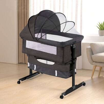3-In-1 Baby Crib, Baby Bed,Baby Bassinet,Equipped With Smooth Wheels, Baby Cradle With Storage Basket And Breathable Mosquito Net, Soft Lining, Adjustable Height, Portable Baby Crib, Suitable For Infants/Babies/Newborns, Baby Products, Baby Needs.Newborn Gift