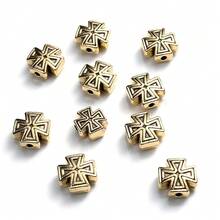 10pcs Large Hole Gold & Silver Tone Metal Cross Beads, Vintage Style, For Jewelry Making, Bracelet & Necklace DIY Accessories - Cross-shaped Bead - View 4