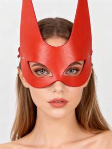 Half Eyes Cosplay Face Cat Mask Leather Harness Mask Anime Women Leather Fun Halloween Masquerade Roleplay Party Mask - Red - View 6