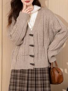 Cárdigan de punto sólido con hombro caído