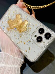 Fashionable New "Get Rich Soon" 3D Rhinestone Epoxy Protective Phone Case Compatible With IPhone 11/12/13/14/15/16/17 Pro/Pro Max, Creative & Anti-Drop - Clear - View 6