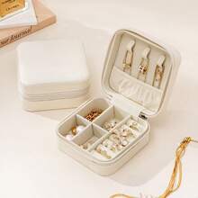 个性化手写名字心形首饰盒 - 定制米色布衬旅行收纳盒，拉链封口，柔软衬垫 - 伴娘邀请礼物、母亲节生日礼物、女士首饰盒、经典设计、高品质衬里、婚礼派对首饰盒 - 彩色 - 查看 4