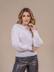 Women's Premium Textured Modal Knit Blouse With Round Neck And Long Sleeves For Winter - 離開 - 查看 8