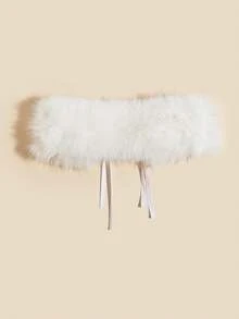 1 Dây thắt lưng màu trắng mờ phong cách Boho, Thắt lưng lông giả cổ điển Y2K, Phụ kiện gợi cảm, Thích hợp cho áo khoác, quần jean, váy, trang phục hàng ngày, tiệc tùng, Halloween - Lông trắng - Xem 3